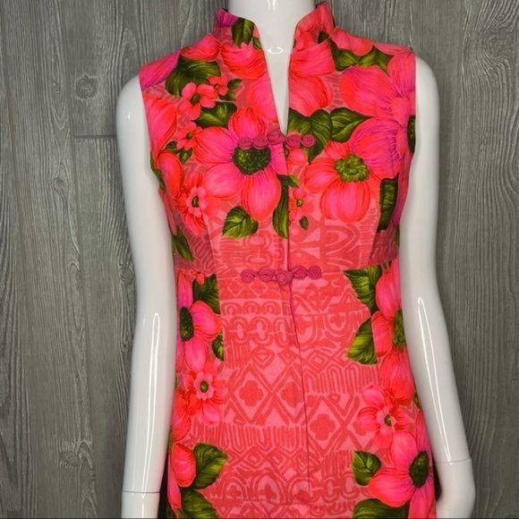 Vintage Hawaiian togs embroidered long dress beach beautiful floral pink sz  xxs - Picture 2 of 7